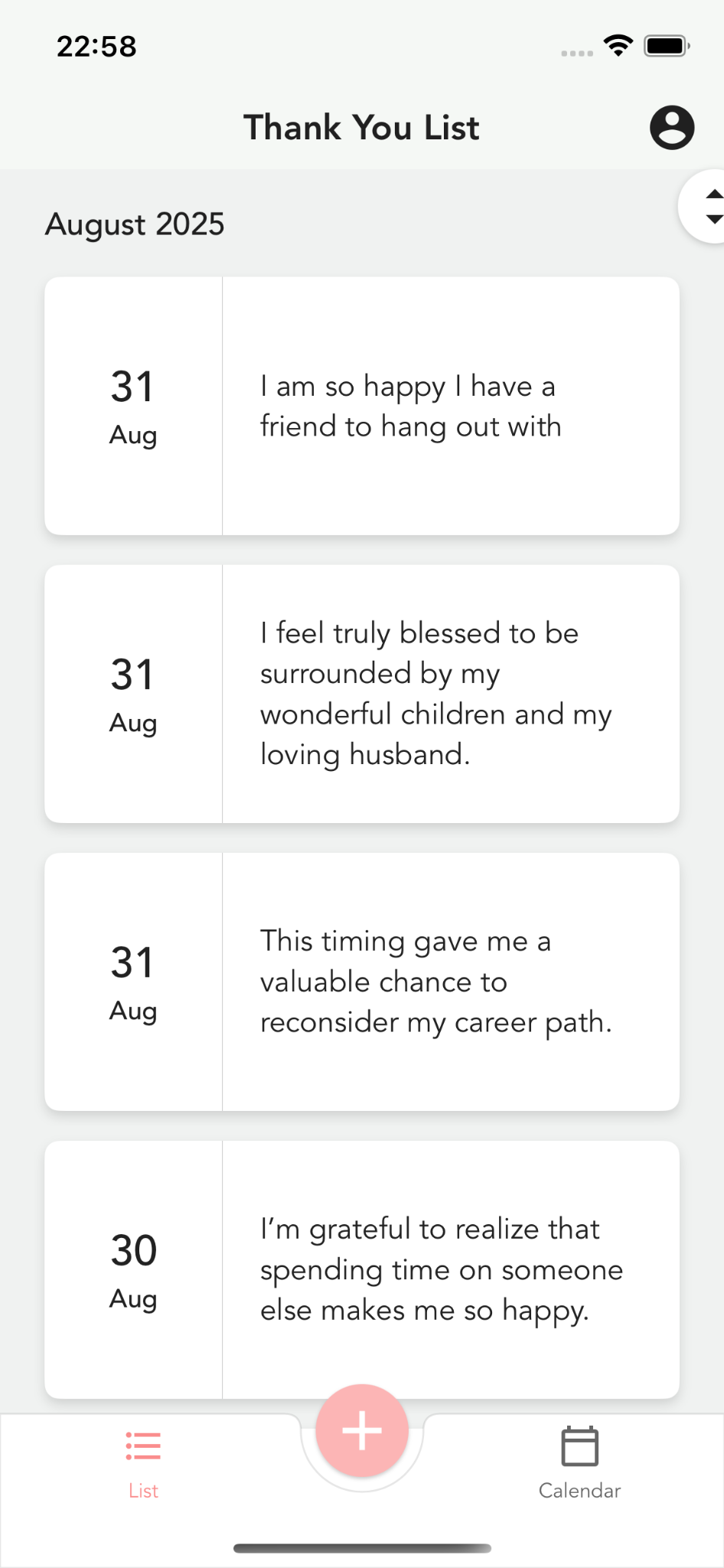 Thank You List app screenshot